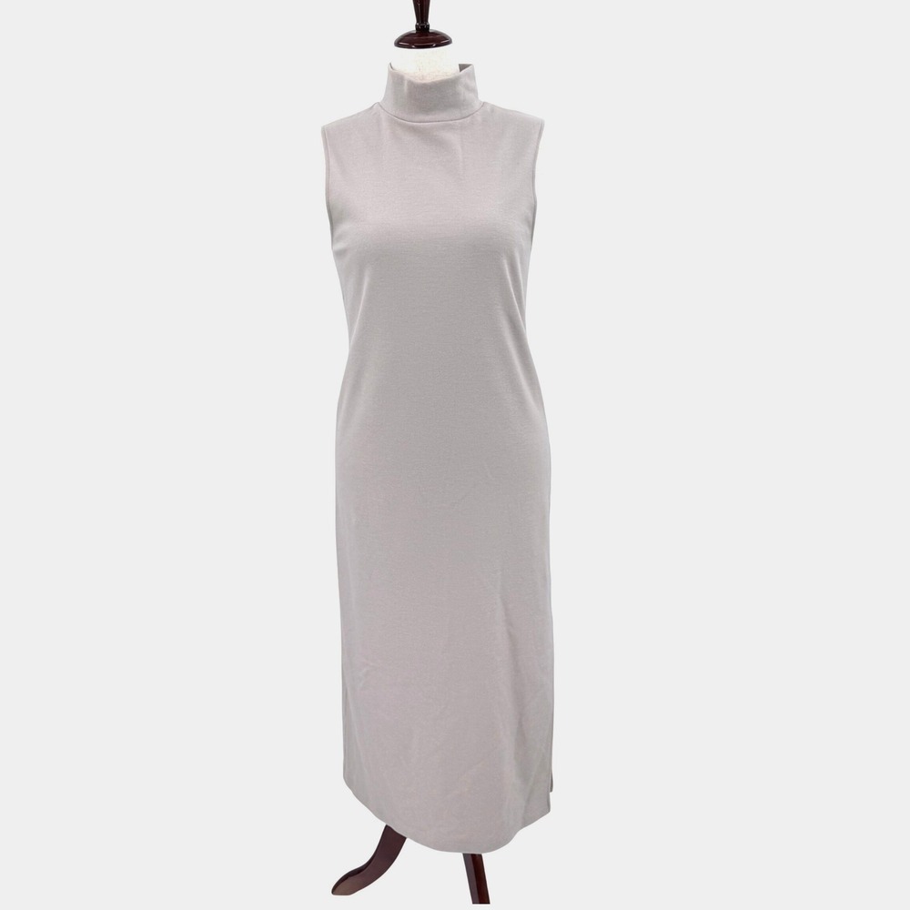 Vince Womens‎ Wool Blend Mock Neck Sleeveless Midi Column Dress Taupe Large